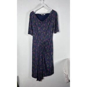 Boden Womens Abstract Print Drape Neck Midi Dress Size 12R Front Knot Detail